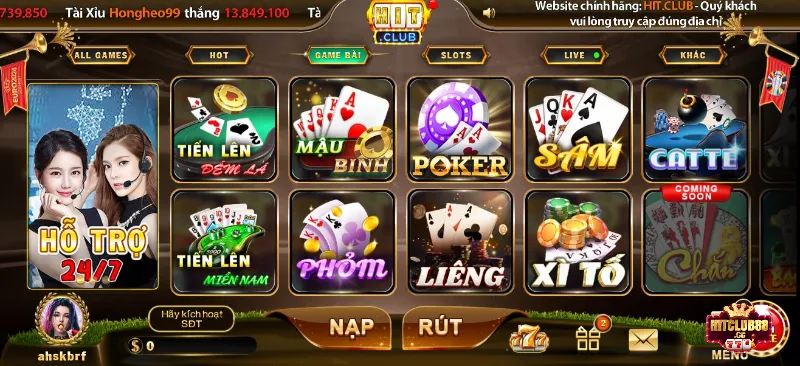 Top game bài nổi bật tại Hit Club